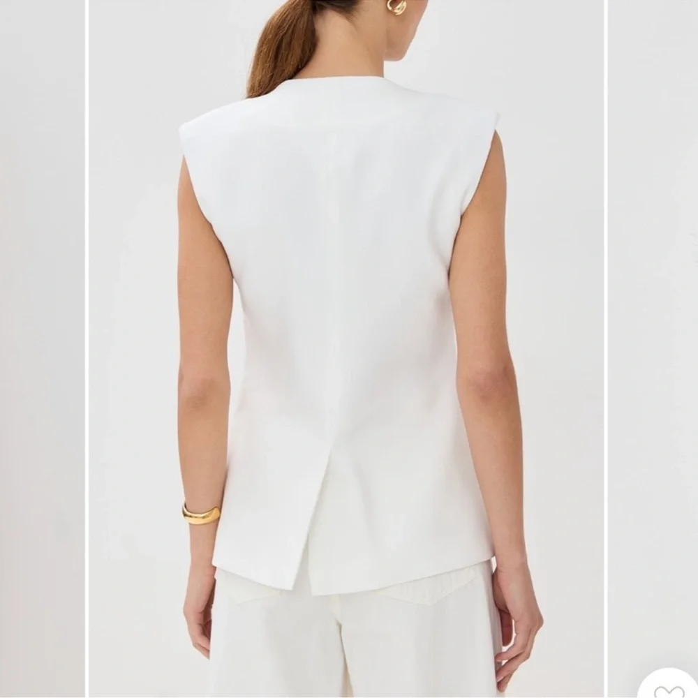 ✨NWT ✨ Veronica Beard Tamara Linen Vest Off-White Single-Breasted Split-Hem Vest - Picture 2 of 12
